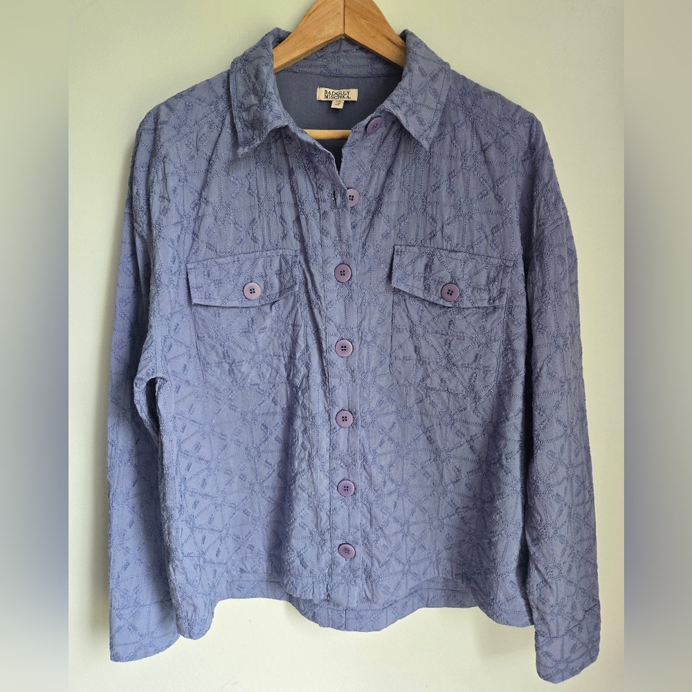 BADGLEY MISHCHKA Embroidered Cotton Button-Up Shirt